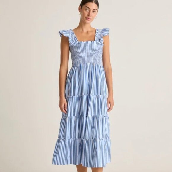 Quince Blue and White Striped Midi Dress - Picture 1 of 7